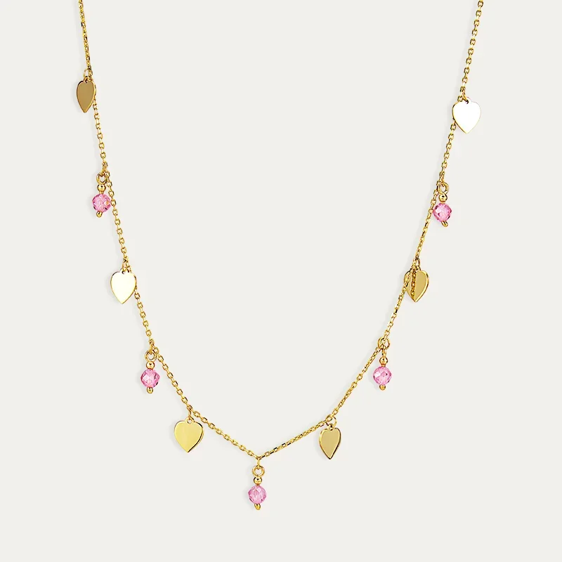 Gargantilla Oro 9k Corazones Y Piedras Color Tempting
