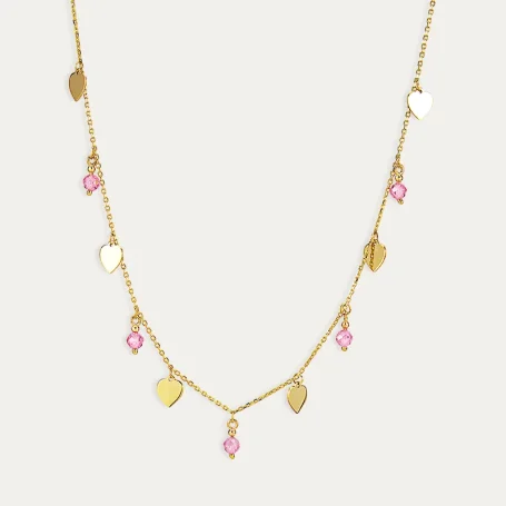 Gargantilla Oro 9k Corazones Y Piedras Color Tempting