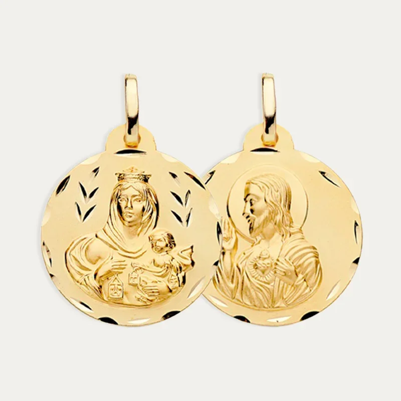 Medalla Escapulario Oro 9k Virgen del Carmen Corazón de Jesús Karmel