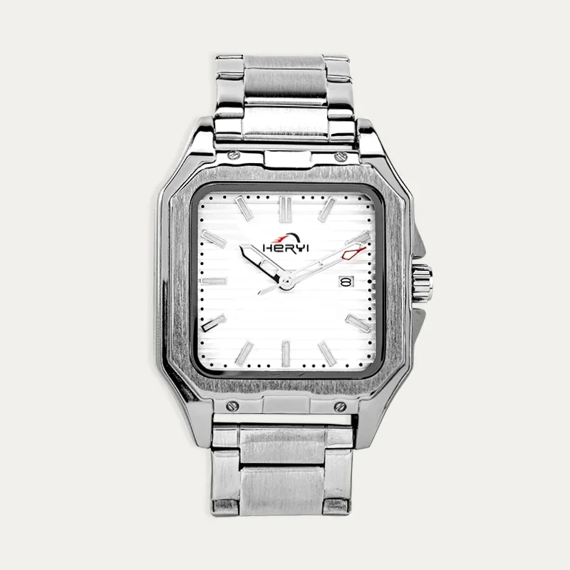 Reloj Acero Hombre Analógico Cuadrado Blanco Heryi