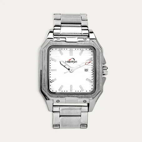 Reloj Acero Hombre Analógico Cuadrado Blanco Heryi