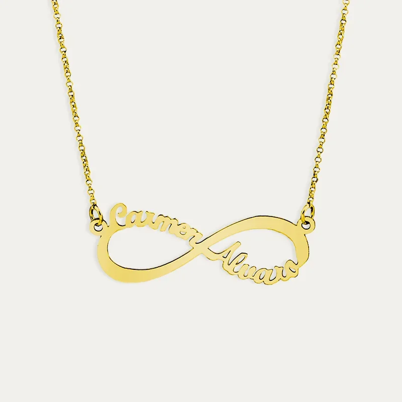 Gargantilla Infinito con Nombres en Plata Dorada