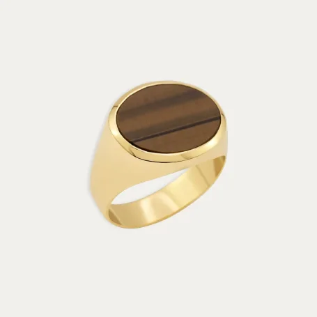 Sello Caballero Oro 18k Piedra Color Ojo Tigre