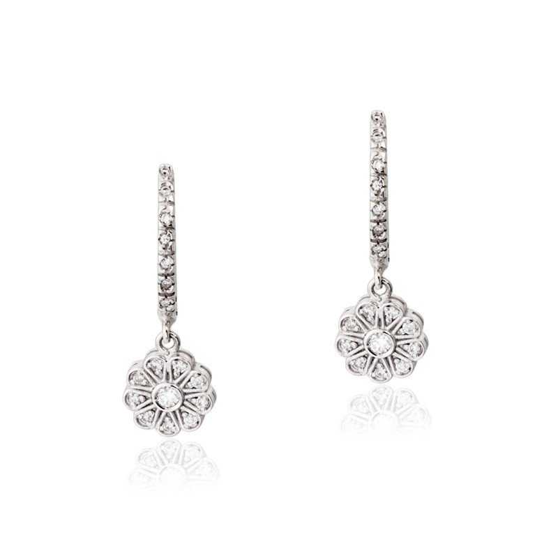 Pendientes Flor Brillantes 0,312KT Oro Blanco 18K