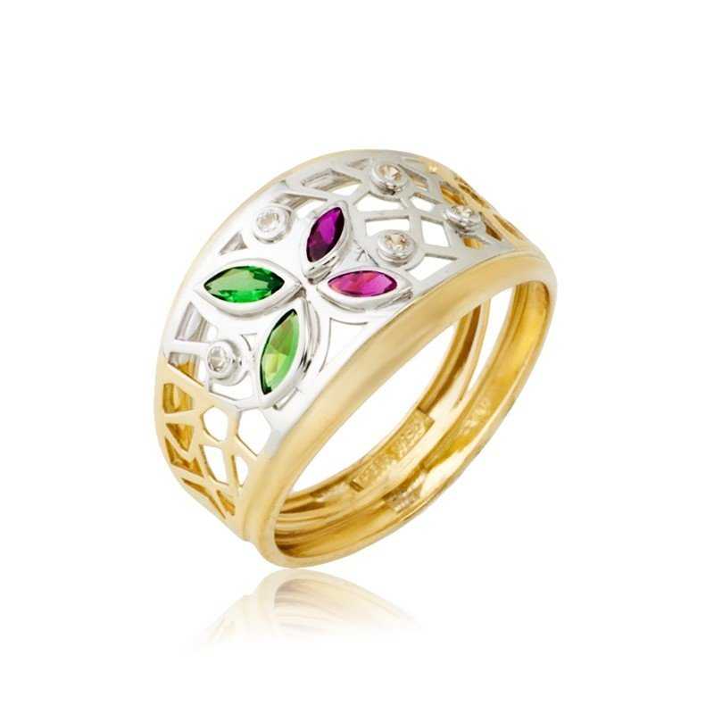 Sortija Flor Piedras de Color 18K