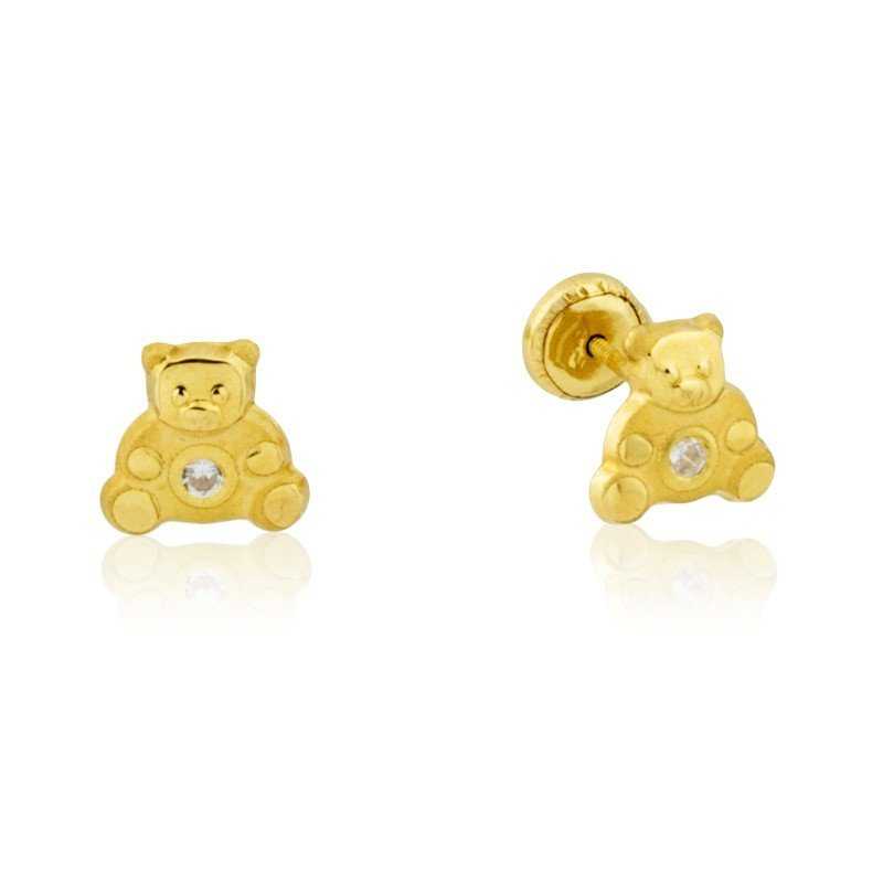 Pendientes oso circonita 18K