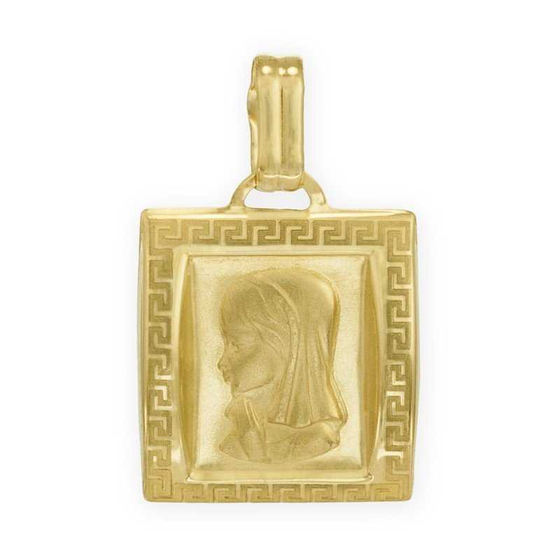 Medalla Cuadrada Greca Virgen Niña Oro 18k