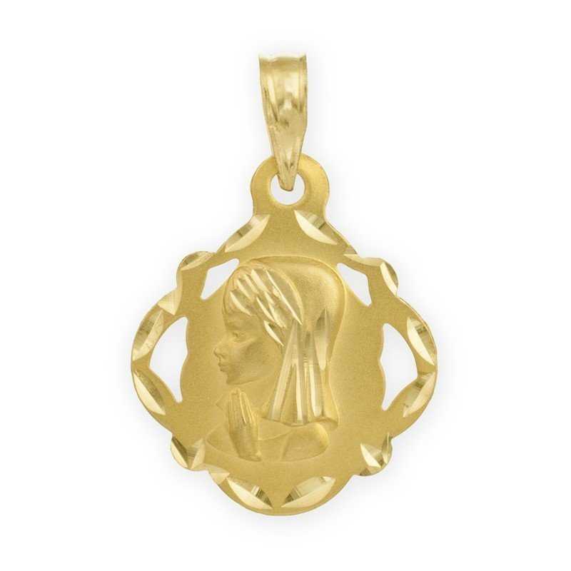 Medalla Virgen Niña sobre Silueta Labrada Oro