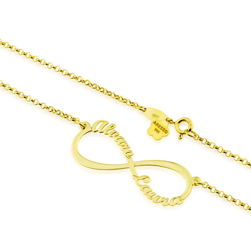 Gargantilla Infinito con Nombres en Plata Dorada zoom