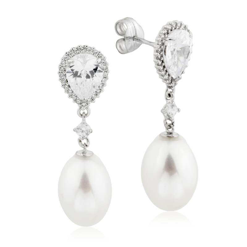 Pendientes Mujer de plata con circonita y perla