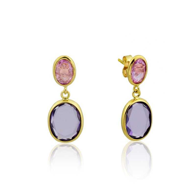 Pendientes Mujer Oro Largos Rosa Frontenac
