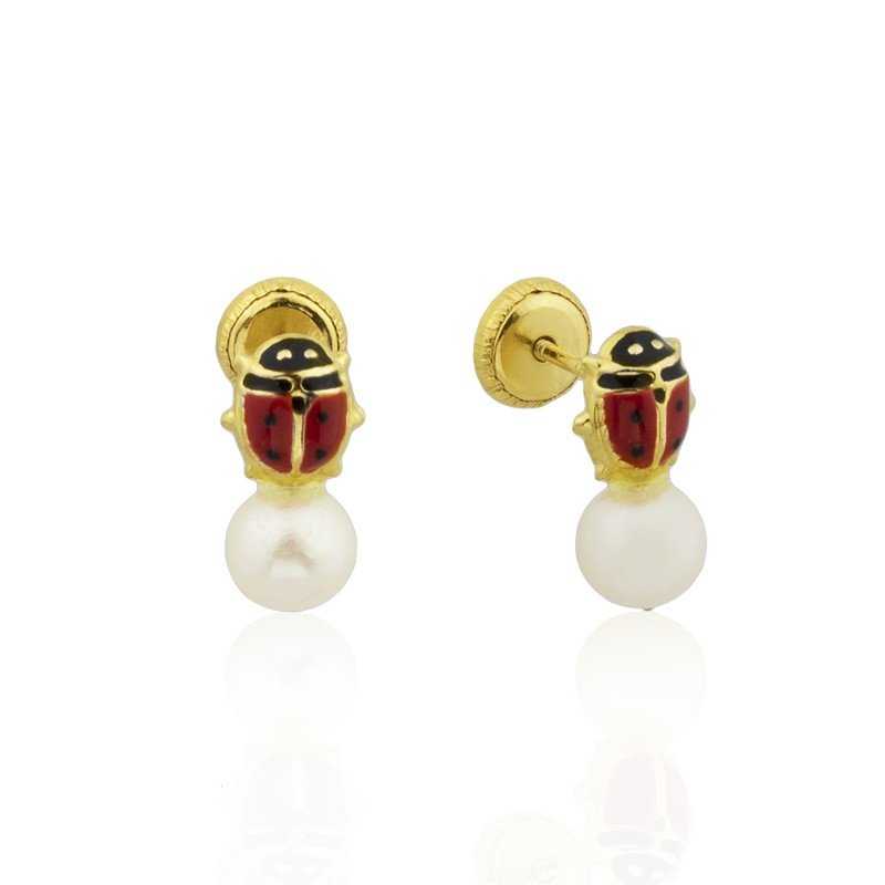 Pendientes Infantil Oro Mariquita Perla Oro Design