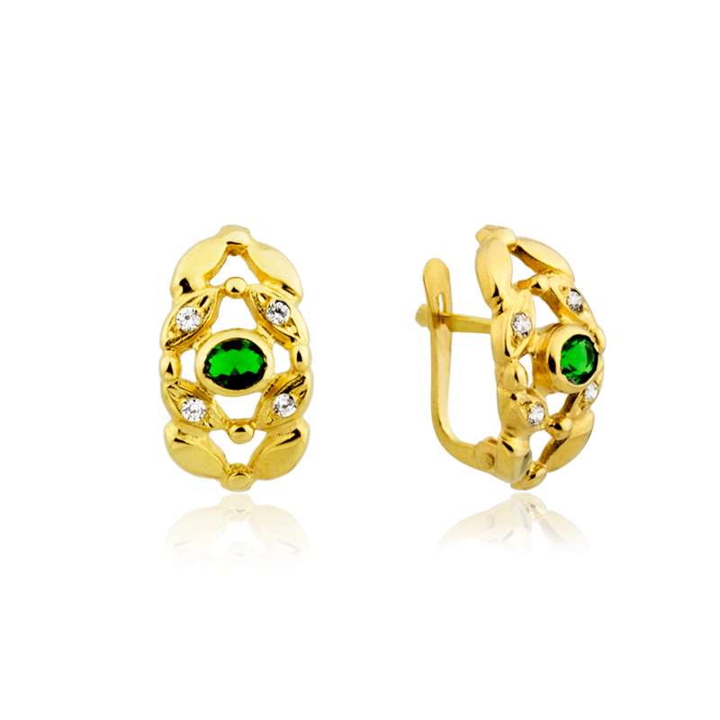 Pendientes Mujer Oro Piedra Color Esmeralda Circonitas Optimiste