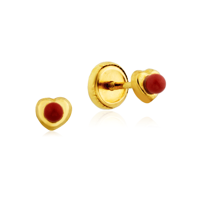 Pendientes Corazón Coral Oro 9K
