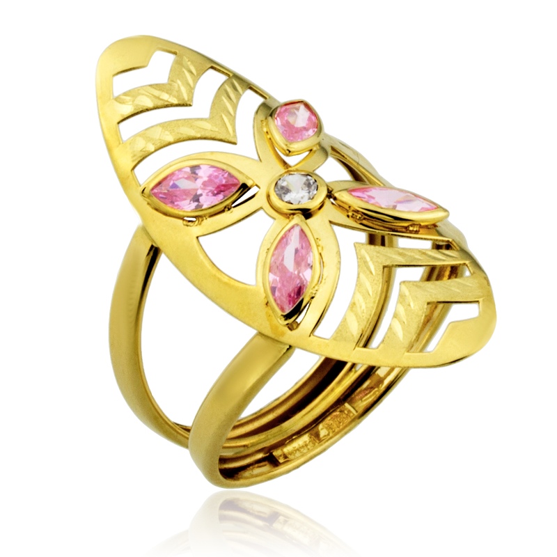 Anillo Oro Circonita Piedra Color Rosa de Francia