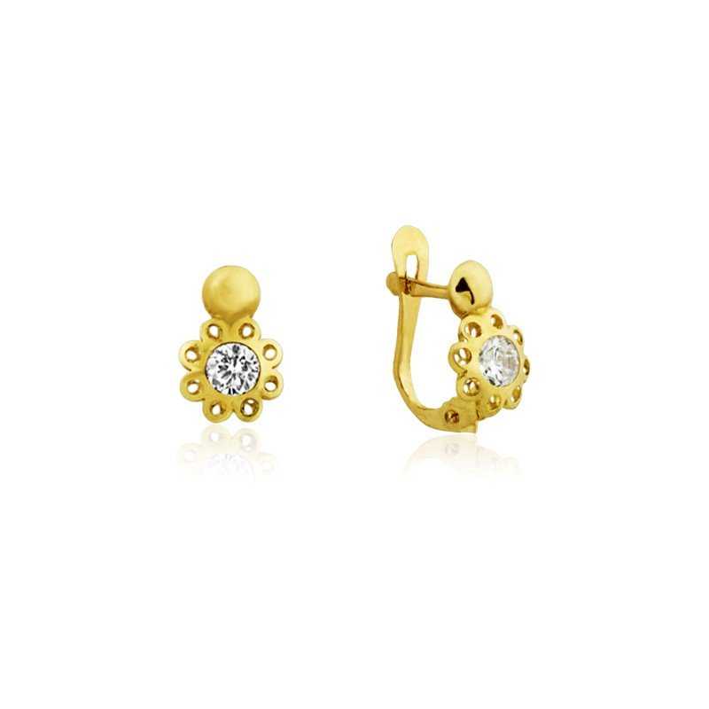 Pendientes Oro Infantil Flor Circonita Belice