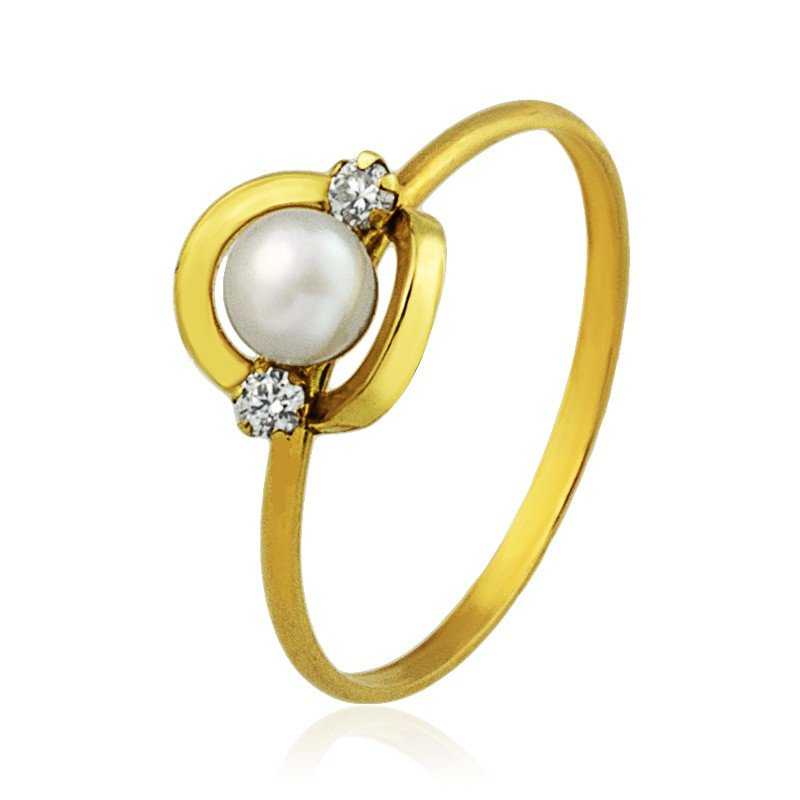 Sortija Circonitas y Perla Central Oro 18K