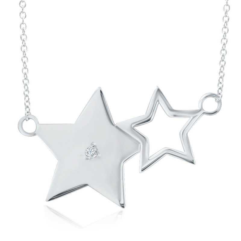 Collar Estrellas Oro Blanco Con Brillante