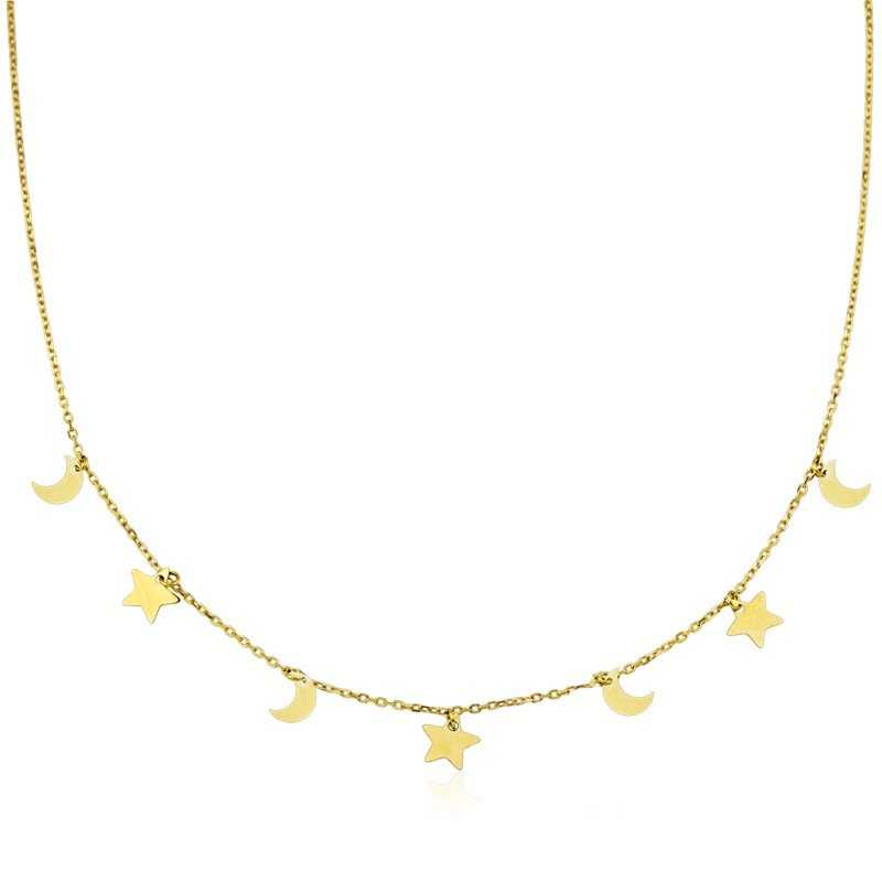 Gargantilla Motivos de Estrellas y Lunas Oro 18K