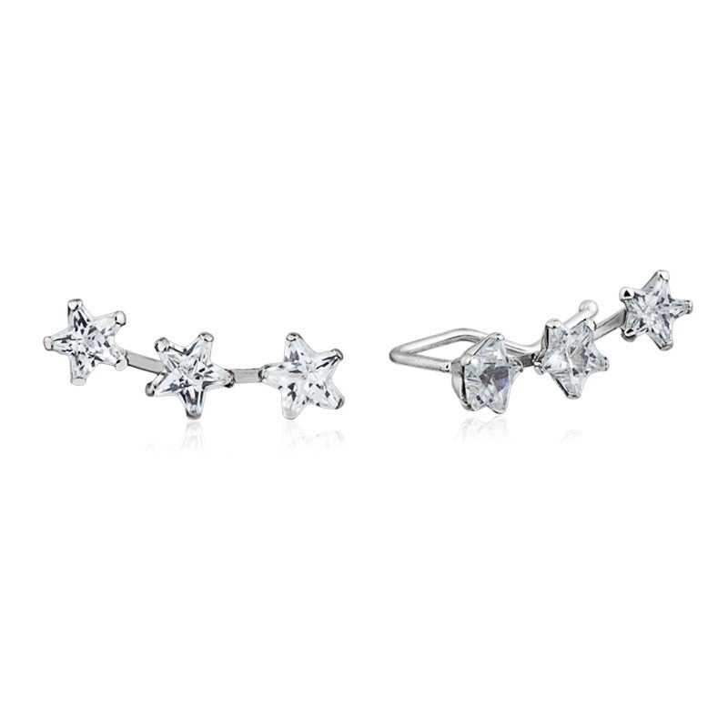 Pendientes Trepadores Estrellas Circonita Oro Blanco 9K