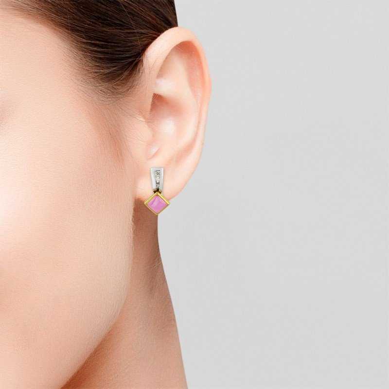 Pendientes Rombo Rosa Bicolor Oro 18K