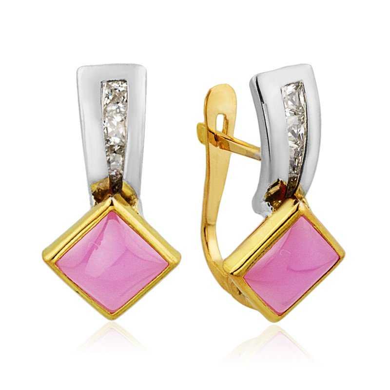 Pendientes Rombo Rosa Bicolor Oro 18K