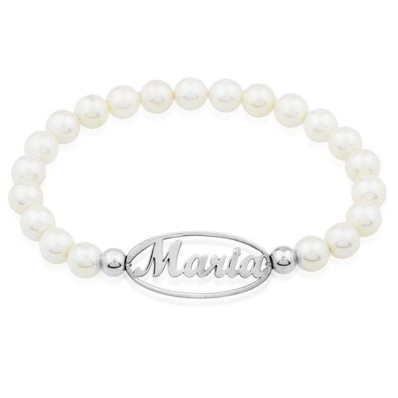 Pulsera Perlas Con Nombre Personalizado Plata