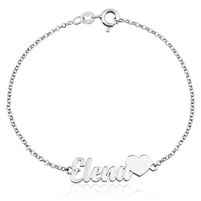 Pulsera Corazón Con Nombre Personalizado Plata